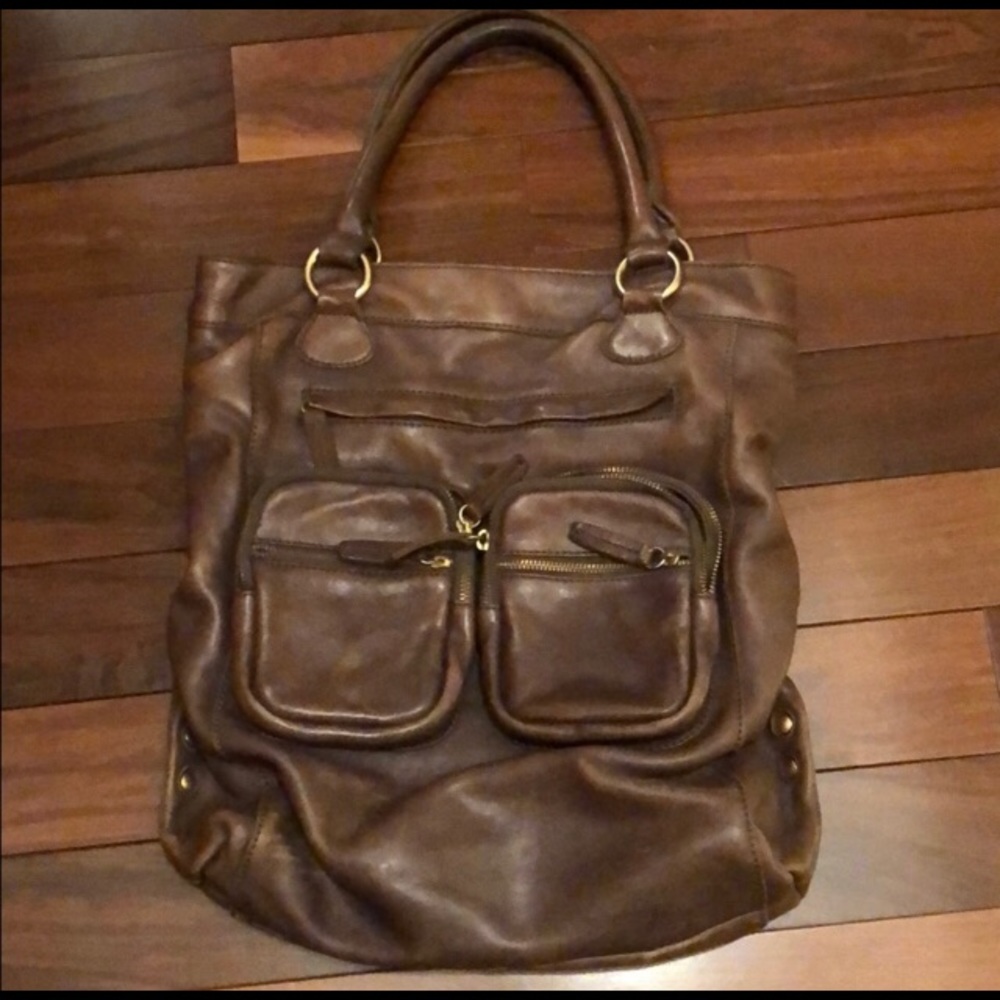 J. Crew Brown Leather Tote/ Satchel with pockets❤️